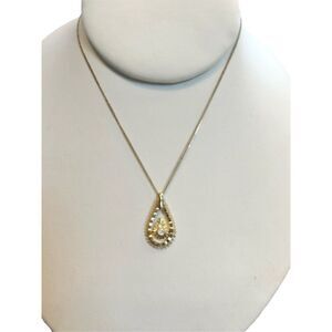 DCE signed pendant gold necklace diamond chip teardrop pendant